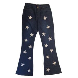 Womens Plussize White Star Dark Blue Bootcut Denim Jeans